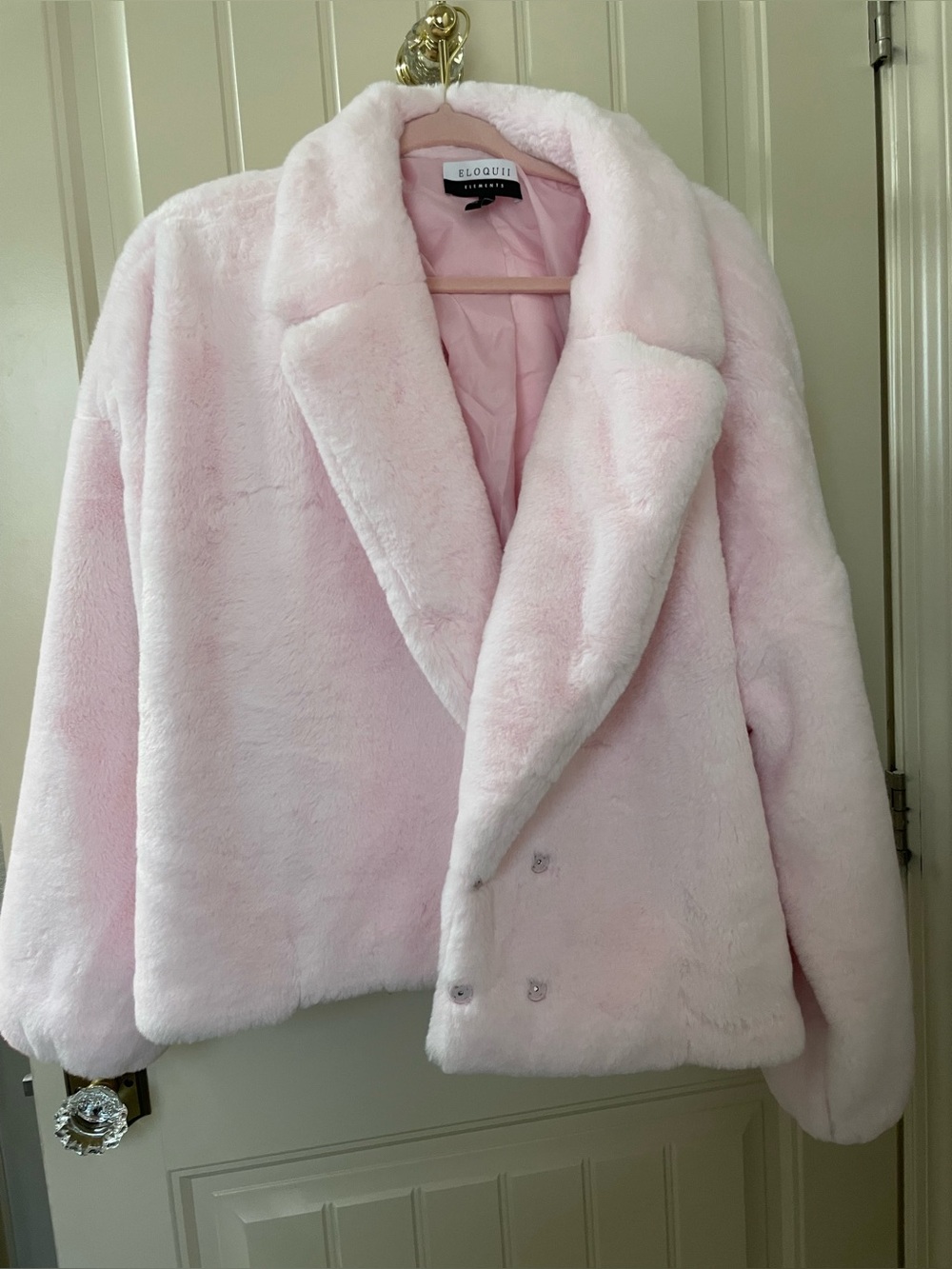 Eloquii Pale Pink Faux Fur Teddy Coat